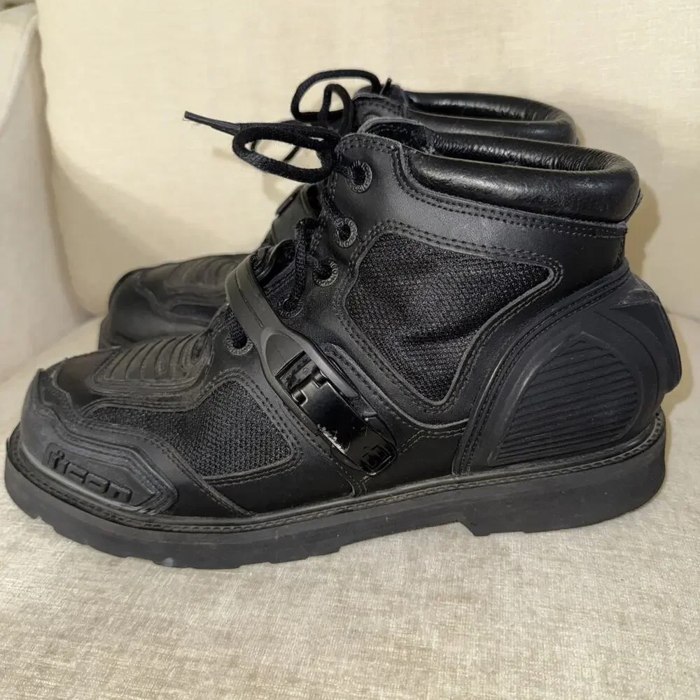 Icon Field Armor Chukka Motorcycle Boots Black Leather Fabric Men's Size 13